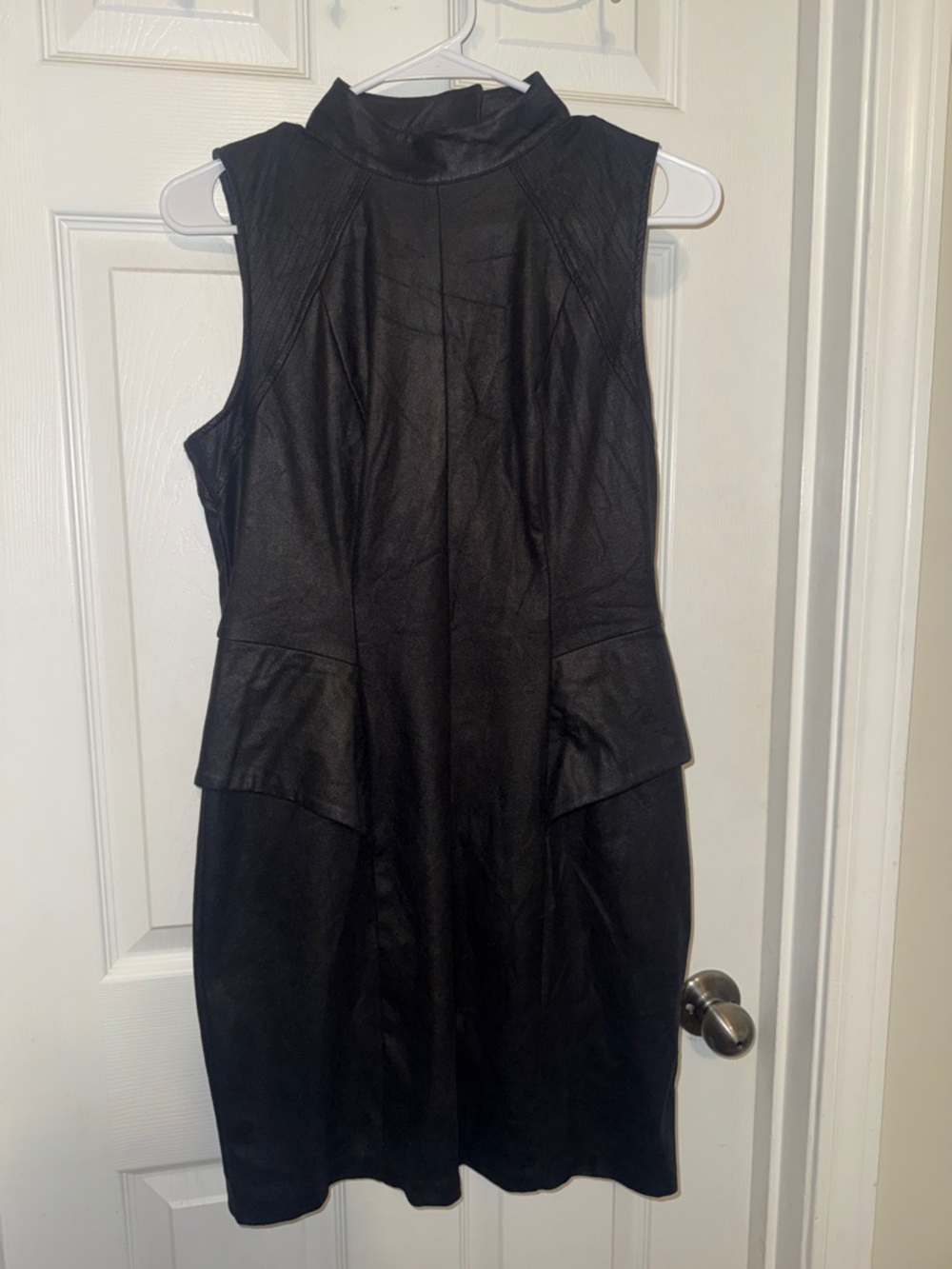 Sleeveless Black Faux-SuedePeplum Dress